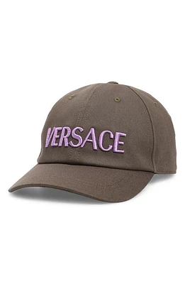 Versace Embroidered Logo Cotton Drill Baseball Cap Dark Olive Mauve at Nordstrom,