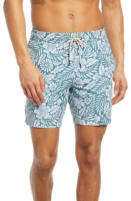 Fair Harbor The Bayberry Swim Trunks Green Hawaiian Floral at Nordstrom,