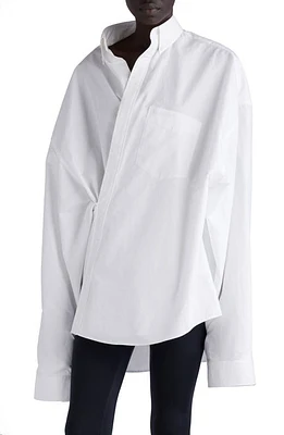 Balenciaga Asymmetric Oversize Cotton Poplin Wrap Shirt White at Nordstrom,