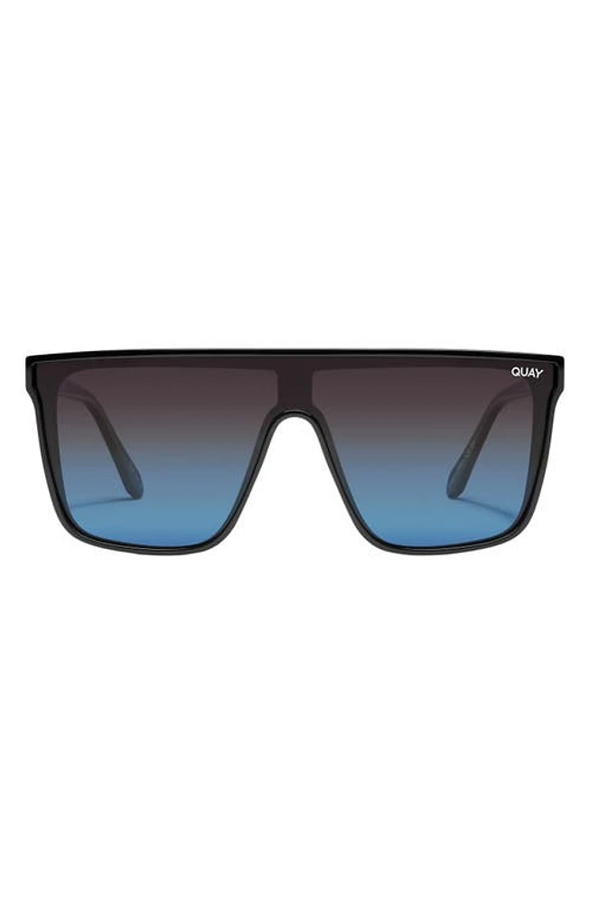 Quay Australia Nightfall Extra Large Polarized Shield Sunglasses in Black/Black Blue Polarized at Nordstrom