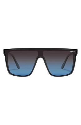 Quay Australia Nightfall Extra Large Polarized Shield Sunglasses in Black/Black Blue Polarized at Nordstrom