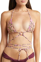 HOUSE OF CB Naxos Floral Print Strappy Triangle Bikini Top Prune at Nordstrom,