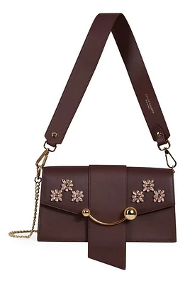 Strathberry Mini Crescent Floral Embellished Leather Shoulder Bag in Burgundy at Nordstrom