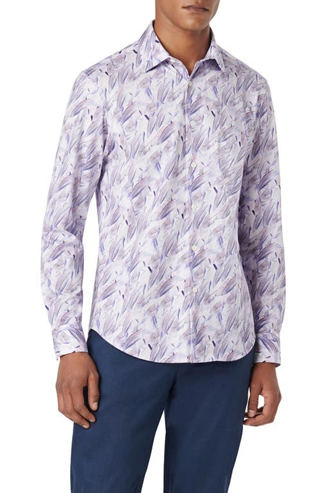 Bugatchi James OoohCotton Feather Print Button-Up Shirt Pink at Nordstrom,