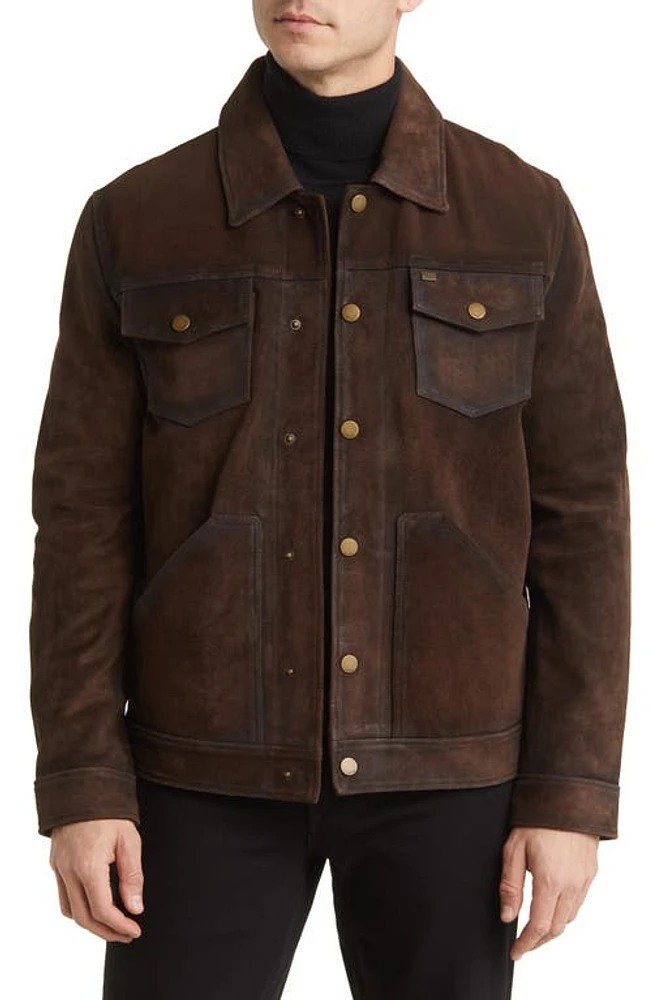 Frye Leather Trucker Jacket in Dark Brown at Nordstrom, Size Large