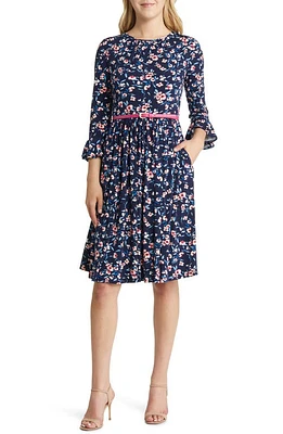 Harper Rose Floral Belted A-Line Dress Navy at Nordstrom,