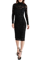 Steve Madden Vivienne Velvet Lace Long Sleeve Midi Dress in Black at Nordstrom, Size X-Small