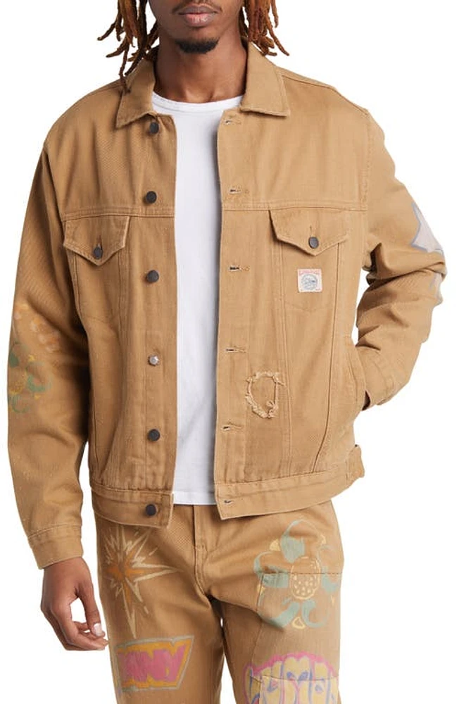 Billionaire Boys Club Earth Cotton Denim Graphic Trucker Jacket Latte at Nordstrom,