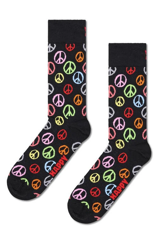 Happy Socks Peace Sign Socks in Black at Nordstrom