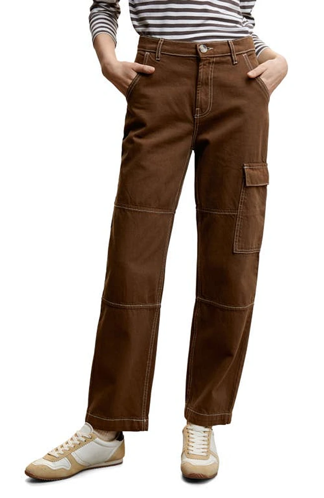 MANGO Straight Leg Cargo Jeans in Brown at Nordstrom, Size 2