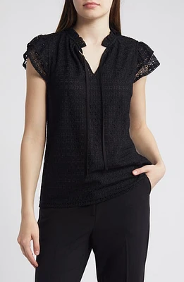 Anne Klein Ruffle Lace Top Black at Nordstrom,