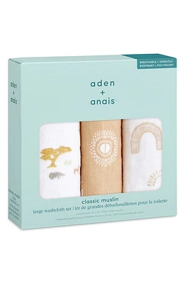 aden + anais 3-Pack Assorted Cotton Muslin Washcloth Set in Keep Rising Tan at Nordstrom