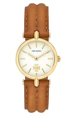 Tory Burch The Kira Leather Strap Watch, 30mm in Luggage at Nordstrom, Size 30 Mm