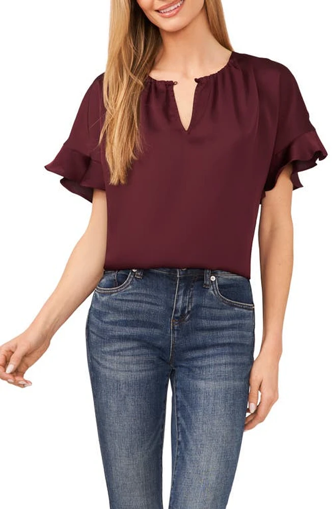 CeCe Flutter Sleeve Top Rich Cabernet at Nordstrom,