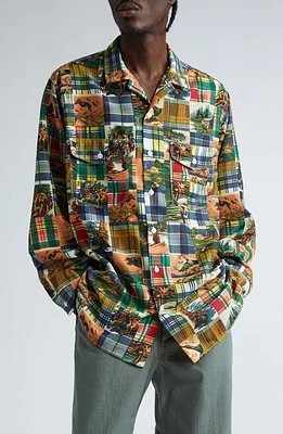 BEAMS Work Classic Patchwork Panel Jacquard Button-Up Shirt P/W 90 at Nordstrom,