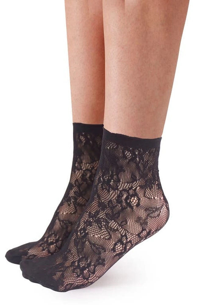 Pretty Polly Sheer Lace Ankle Socks in Black at Nordstrom