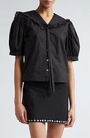 Sandy Liang Florent Puff Sleeve Cotton Poplin Button-Up Shirt at Nordstrom,