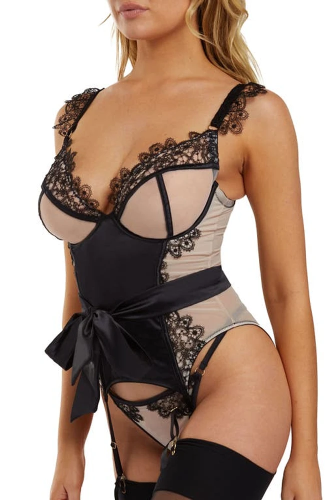 Playful Promises Anaise Eyelash Lace & Mesh Underwire Bodysuit in Black at Nordstrom, Size 40C