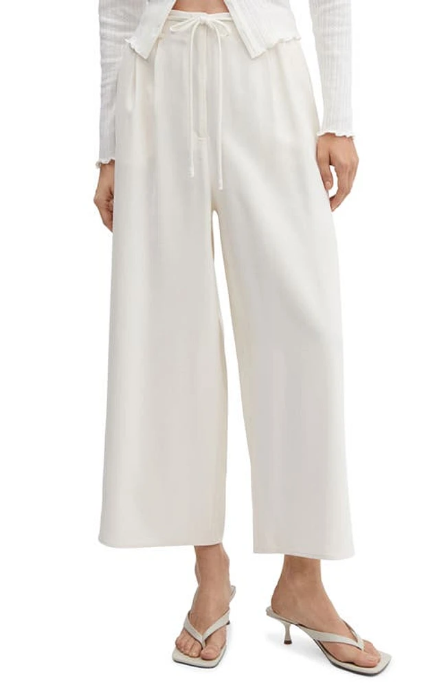 MANGO Tie Belt Wide Leg Pants Off White at Nordstrom,