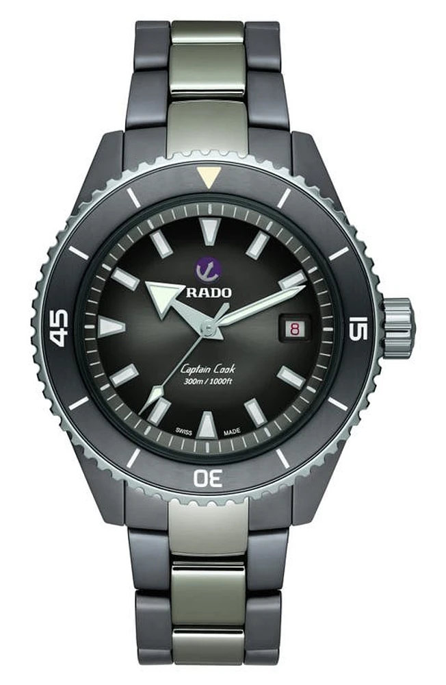 RADO Captain Cook Diver High Tech Ceramic Automatic Bracelet Watch, 43mm in Grey at Nordstrom