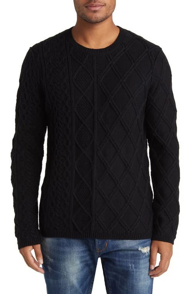 John Varvatos Dotel Mixed Cable Crewneck Sweater in Black at Nordstrom, Size Small