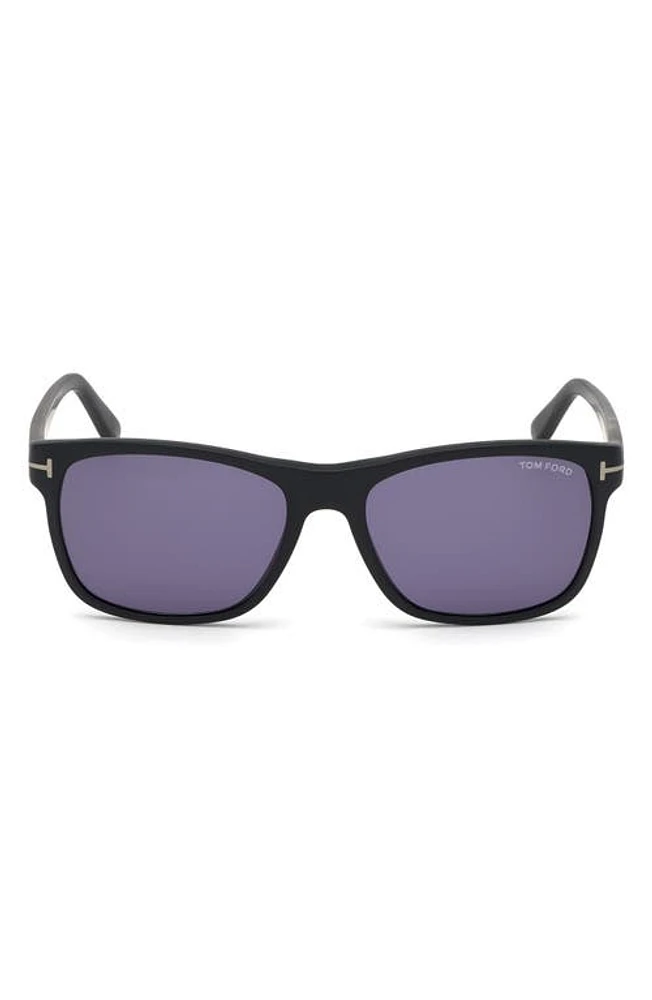 TOM FORD Giulio 57mm Geometric Sunglasses in Matte Black/Blue Smoke at Nordstrom