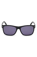 TOM FORD Giulio 57mm Geometric Sunglasses in Matte Black/Blue Smoke at Nordstrom