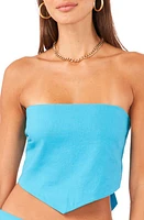 1.STATE Linen Blend Strapless Triangle Top Laguna Mist Blue at Nordstrom,