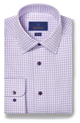 David Donahue Trim Fit Dobby Check Cotton Dress Shirt White/Lilac at Nordstrom,