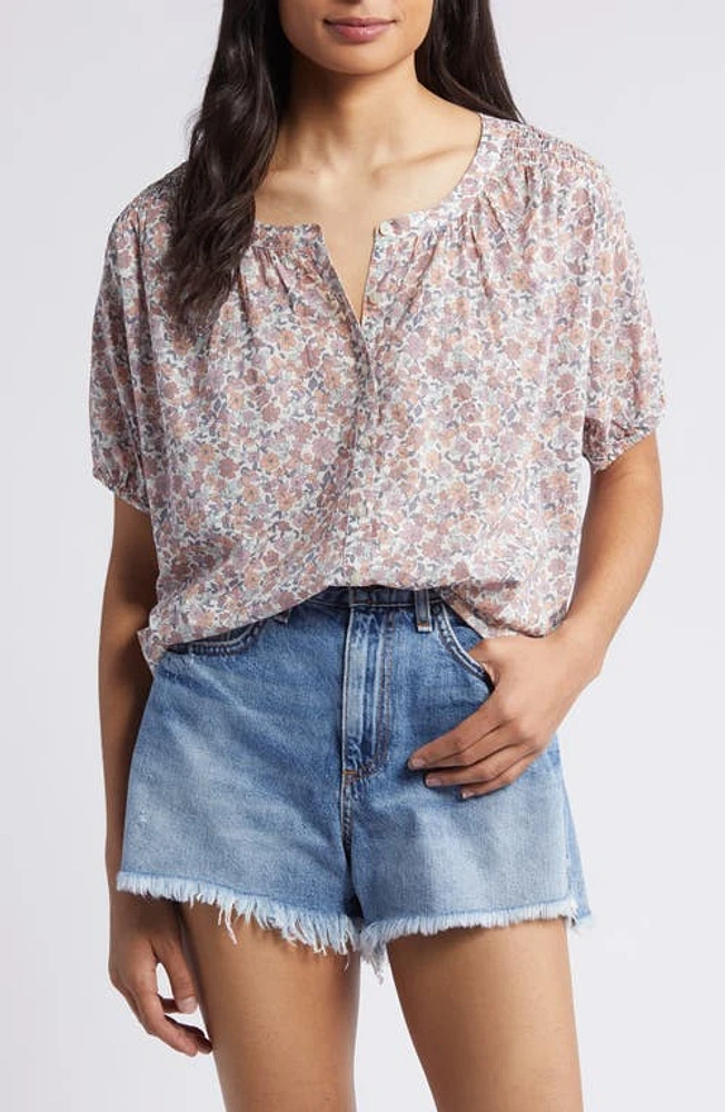 Lucky Brand Floral Print Cotton Peasant Top Pink Multi at Nordstrom,