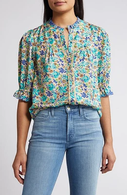 Wit & Wisdom Print Ruffle Eyelet Shirt at Nordstrom,