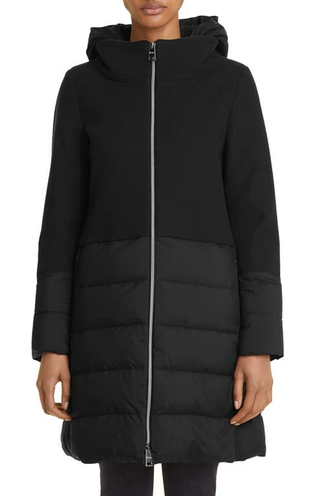 Herno Mixed Media Hooded Down Coat Black at Nordstrom, Us