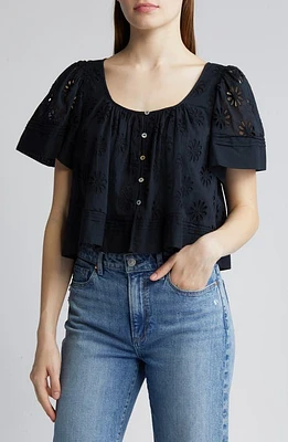 Rails Bambina Cotton Eyelet Trapeze Top Black at Nordstrom,