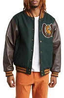 ONE OF THESE DAYS Mustang Wool & Leather Varsity Bomber Jacket Green/Brown at Nordstrom,