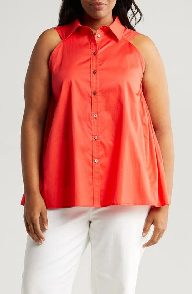 HARSHMAN Ziva Sleeveless Button-Up Shirt Poppy Red at Nordstrom,