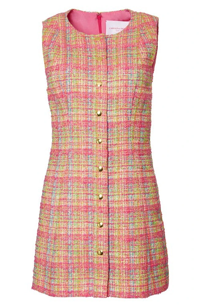 Carolina Herrera Plaid Sleeveless Tweed Minidress Pink Ivory Multi-Color at Nordstrom,