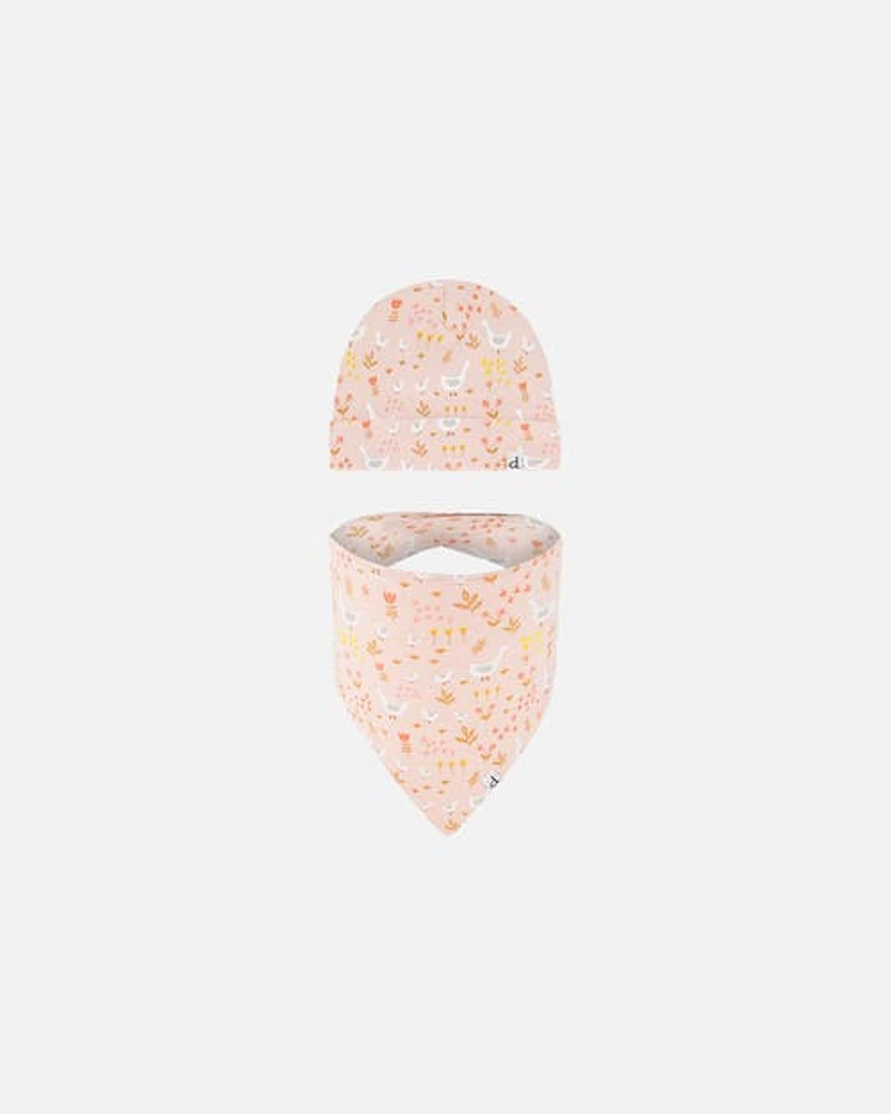 Deux Par Deux Baby Girl's Organic Cotton Hat And Bib Set Pink Printed Goose at Nordstrom, Size 3-6M