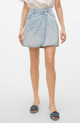 VERO MODA Betty Faux Wrap Denim Skirt Light Blue at Nordstrom,