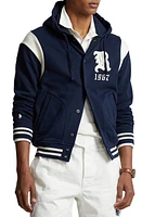 Polo Ralph Lauren Baseball Snap-Up Fleece Hoodie in Cruise Navy/Clubhouse Cream at Nordstrom, Size Small