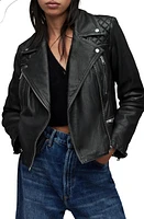 AllSaints Cargo Distressed Leather Biker Jacket Black/Grey at Nordstrom, Us