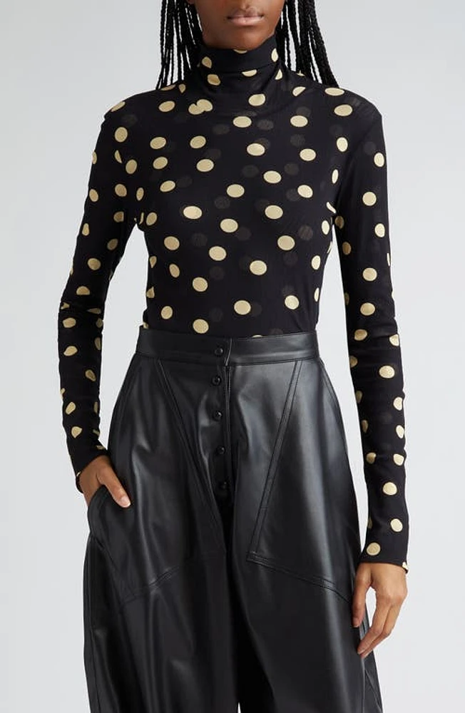 Stella McCartney Polka Dot Mock Neck Nylon Top Black/white at Nordstrom,