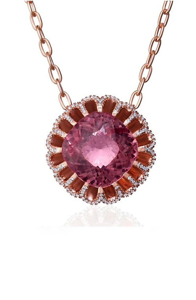 Mindi Mond Floating Pink Tourmaline & Diamond Pendant Necklace in Rose/Diamond/Tourmaline at Nordstrom, Size 18