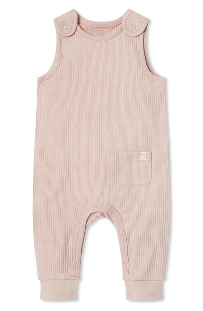 MORI Ribbed Fitted Overall Romper in Ribbed Blush at Nordstrom