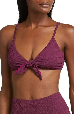 lemlem Sara Tie Front Bikini Top Jordanos Burgundy at Nordstrom,