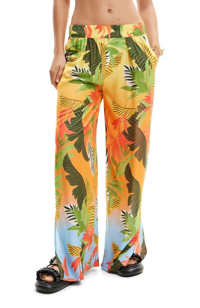 Desigual Tropical Wide Leg Trousers Orange at Nordstrom,