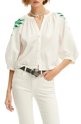 Desigual Blus Kitsy Beaded Button-Up Shirt White at Nordstrom,