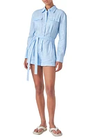 Grey Lab Long Sleeve Linen Romper Blue at Nordstrom,