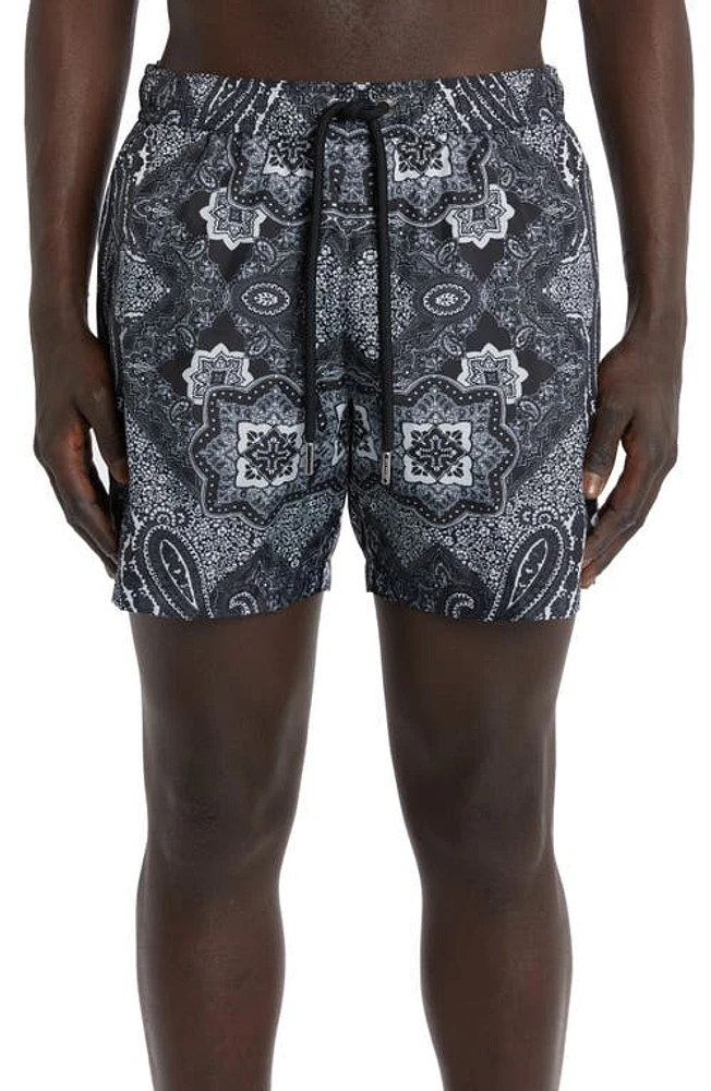 Moncler Bandana Print Swim Trunks in Black at Nordstrom, Size Large