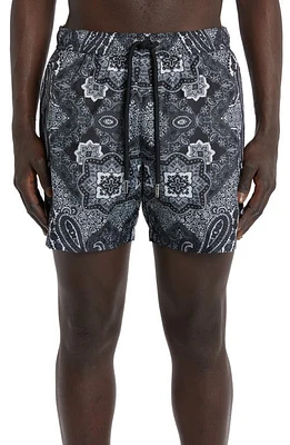 Moncler Bandana Print Swim Trunks in Black at Nordstrom, Size Large