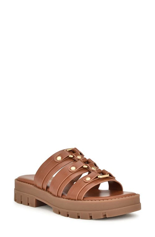 Nine West Cazz Platform Slide Sandal Medium Brown at Nordstrom,